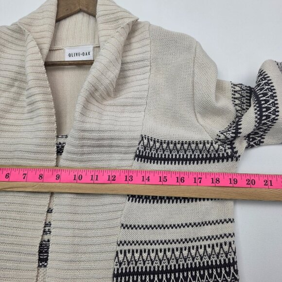 Olive +‎ Oak Beige Black Striped Open Front Cardigan Sweater S Long Sleeve Knit - Picture 12 of 14